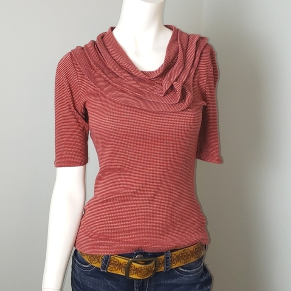 Deletta Tops - Deletta Anthropologie Pleated Cowl Neck Short Half Sleeve Top Small